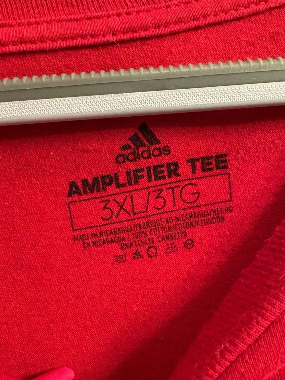adidas Men’s Red Short-Sleeve Crew Tee with White Logo - Picture 3 of 3
